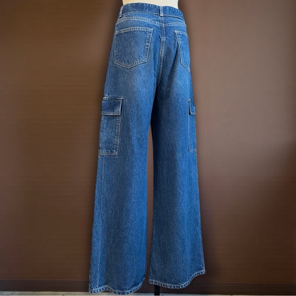 Reformation Cary Cargo Wide Leg Slouchy Belted Jeans Blue - Picture 2 of 4